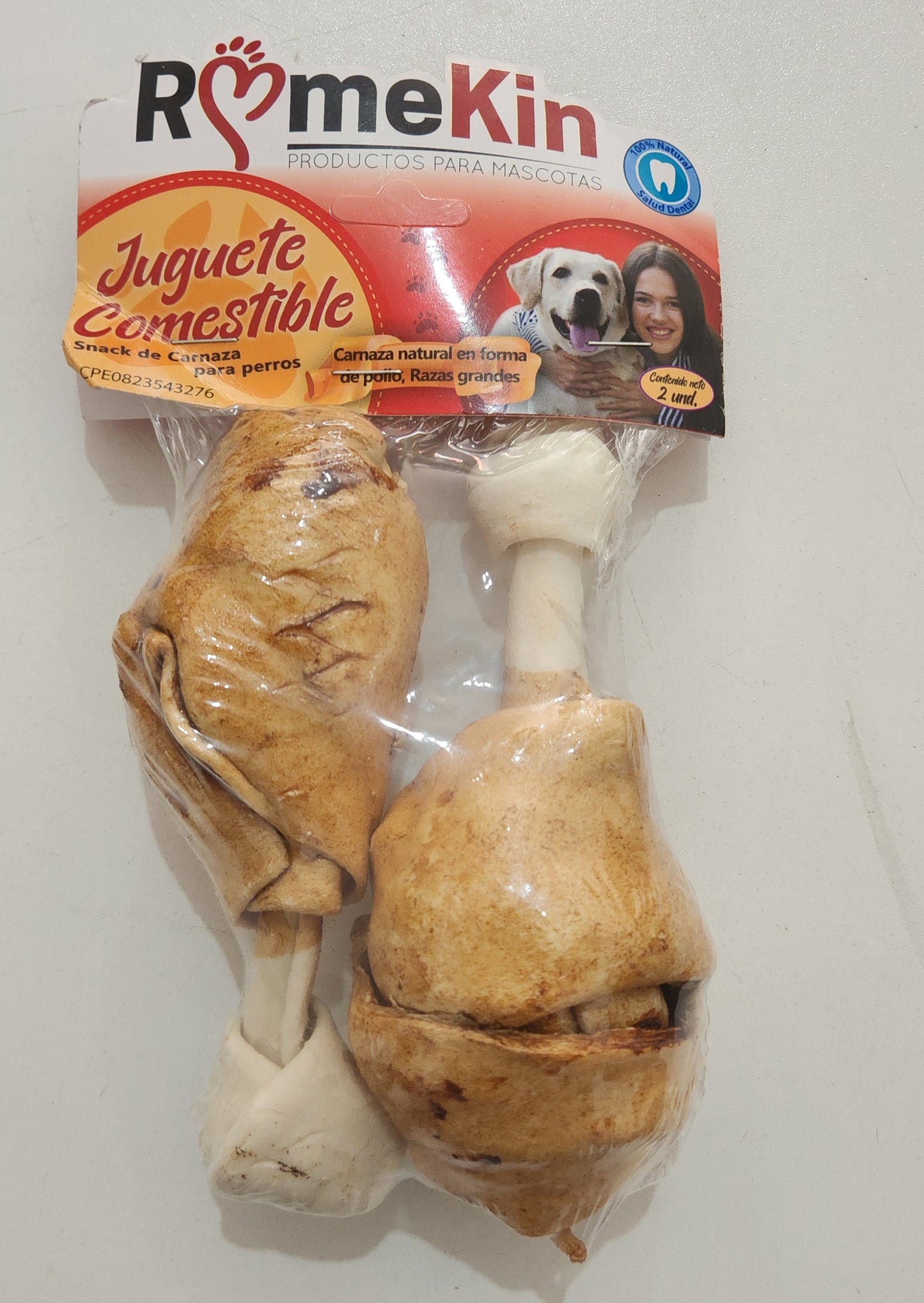 JUGUETE SNACK POLLO 2 MUSLOS COMESTIBLE  ROMEKIN PARA PERROS