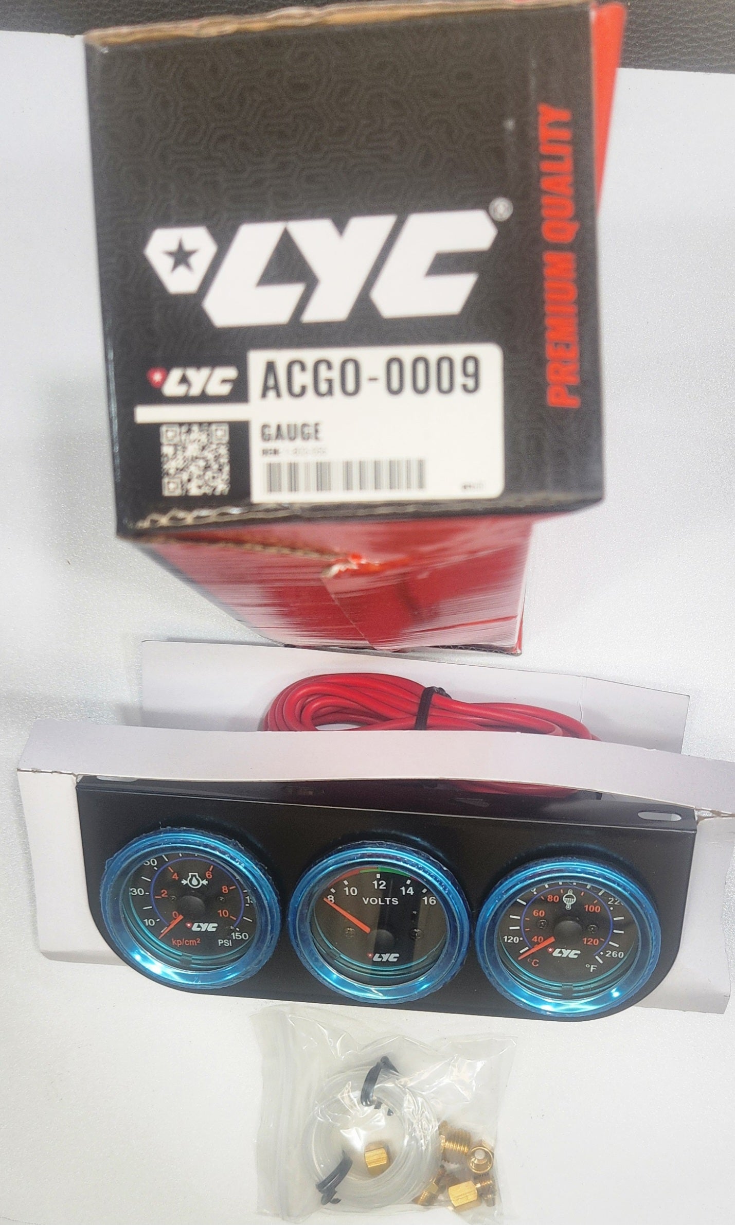 ACGO-0009 RELOJ MECÁNICO TRIPLE CON BASE (TEMPERATURA 144PLG / VOLTIMETRO 16V / ACEITE 12V) - LYC