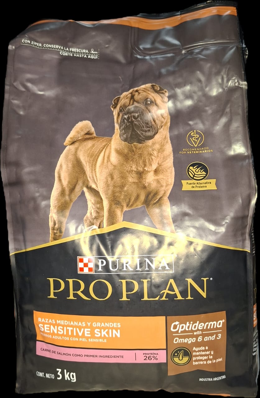 PRO PLAN, 3 kg, SENSITIVE SKIN, Perros Razas Medianas, PURINA