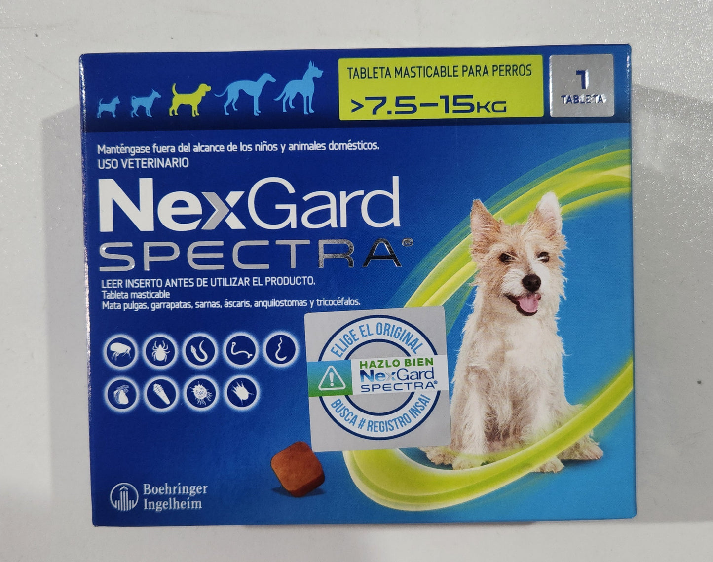 NexGard Spectra Desparasitante para Perros 7.5-15 kg Via Oral Cont 1 Tableta Masticable