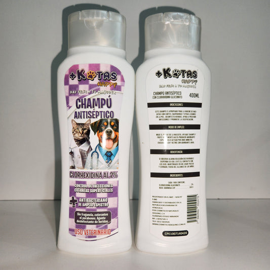 CHAMPÚ ANTISÉPTICO + ANTIBACTERIANO DE AMPLIO ESPECTRO CONTIENE CLORHEXIDINA DE GLUCONATO AL 2% +KOTAS