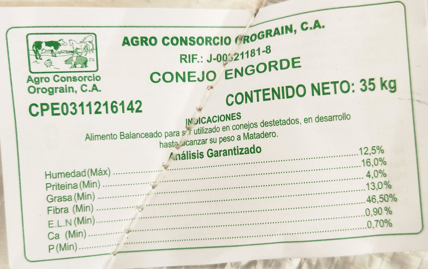 CONEJO ENGORDE 35 kg SACO OROGRAIN
