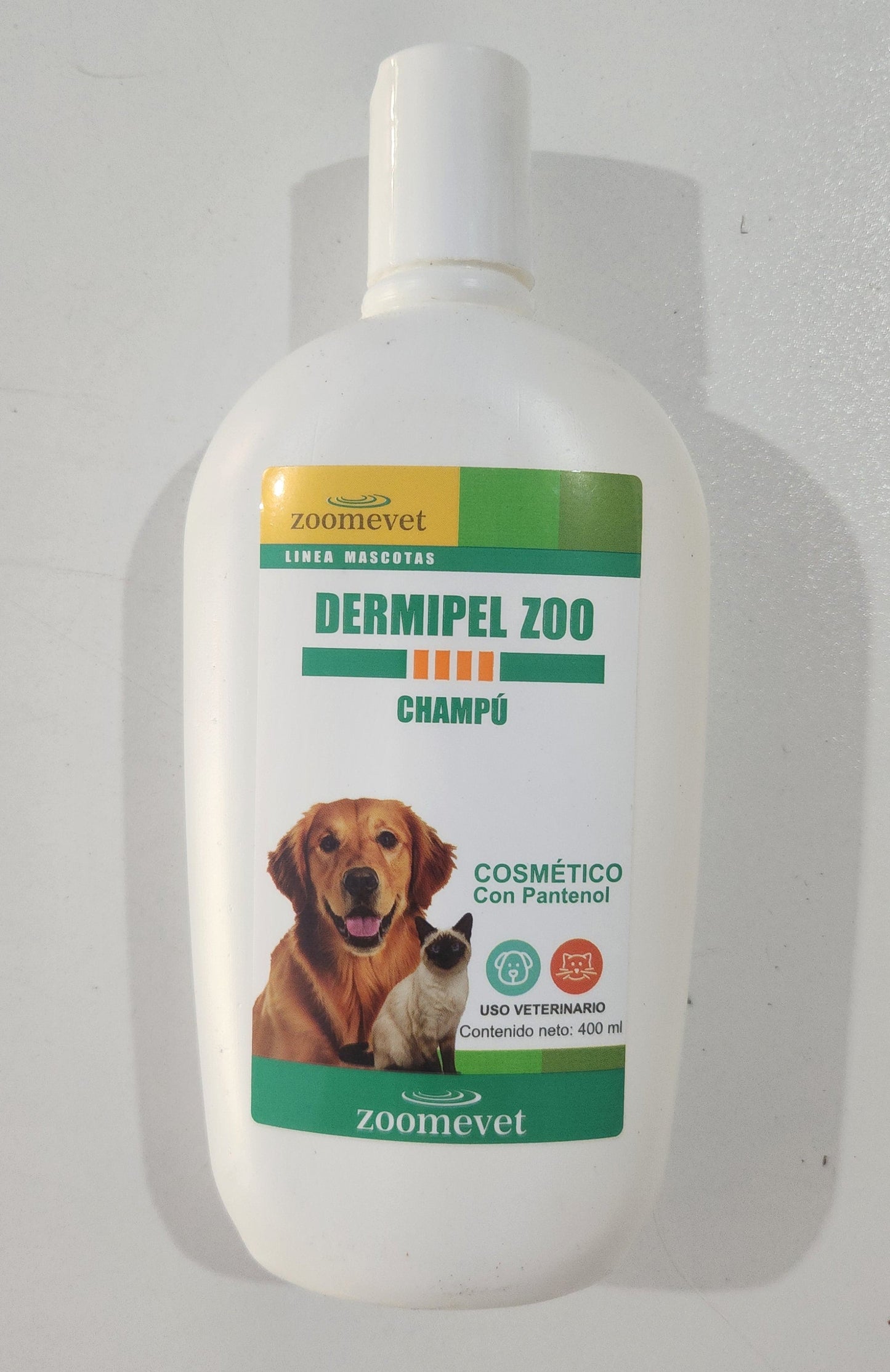 Dermipel Zoo Champu Cosmetico con Pantenol para Caninos y Felinos Cont 400 ml