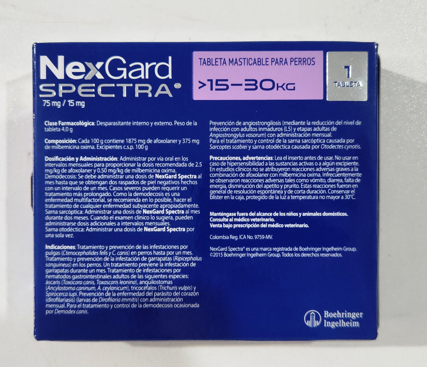 NexGard Spectra Desparasitante para Caninos 15-30 kg Cont 1 Tableta