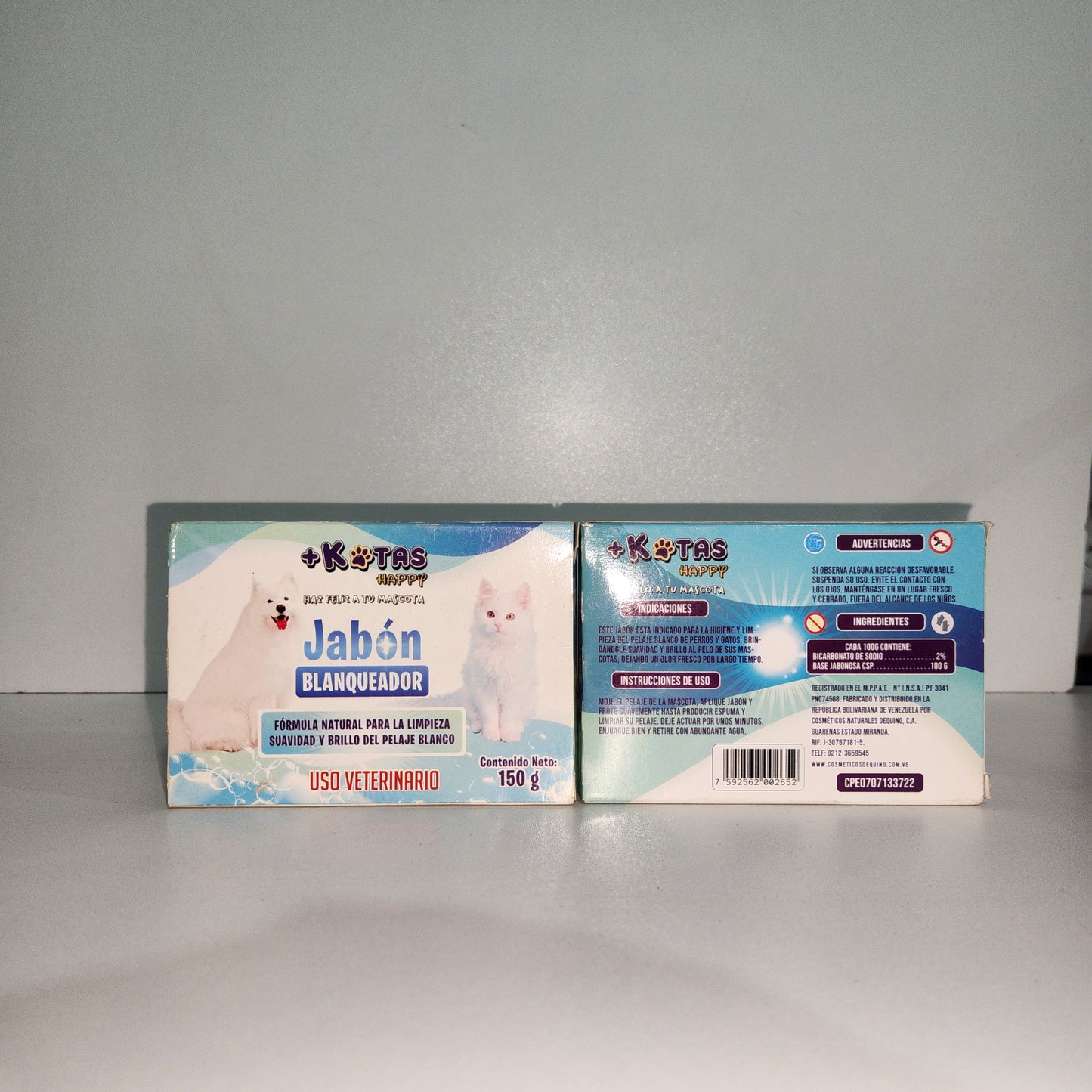 JABÓN BLANQUEADOR +KOTAS. CONT NET 150 g. Uso VETERINARIO.