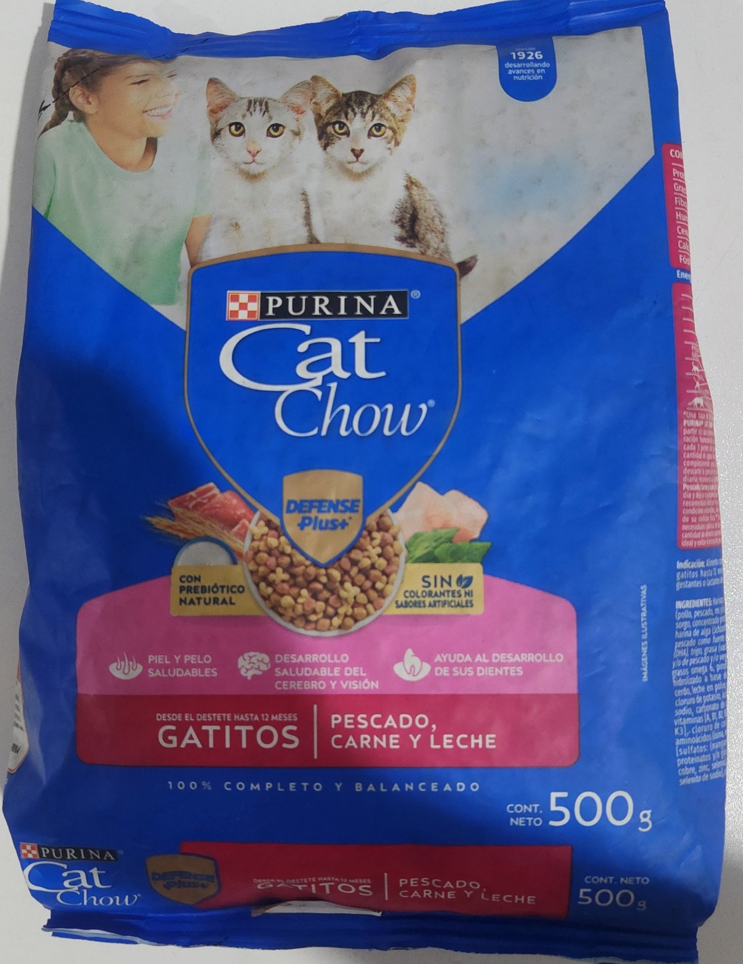 Cat Chow 500 g, GATITOS PESCADO CARNE Y LECHE, PURINA