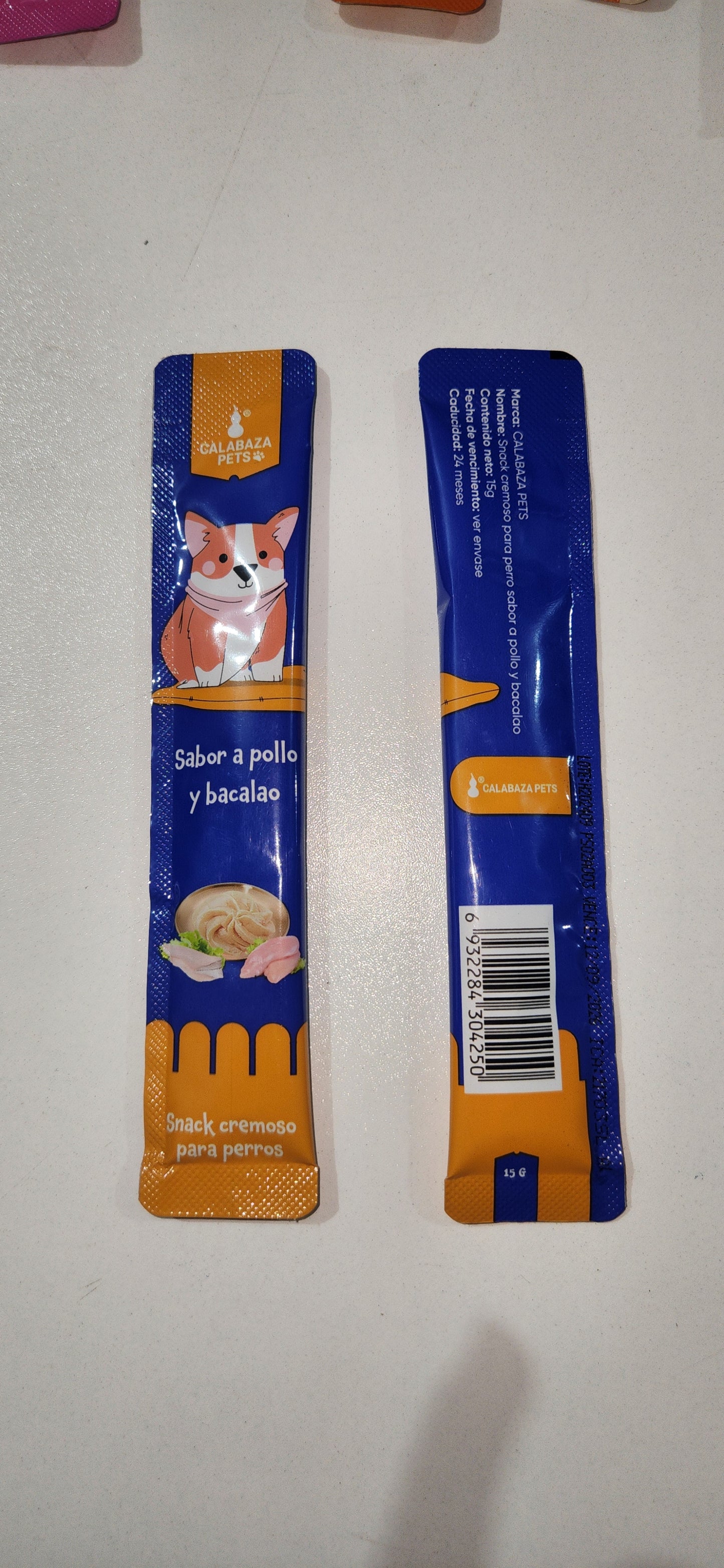 CALABAZA PETS SNACK CREMOSO PARA PERROS SABOR  A POLLO Y BACALAO 15 g